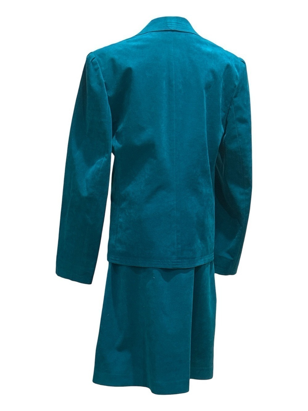 CHARLES KLEIN 2PC 90s ULTRA SUEDE TEAL RELAXED FIT DBL LAPEL BLAZER & SKIRT 12 - Picture 6 of 9